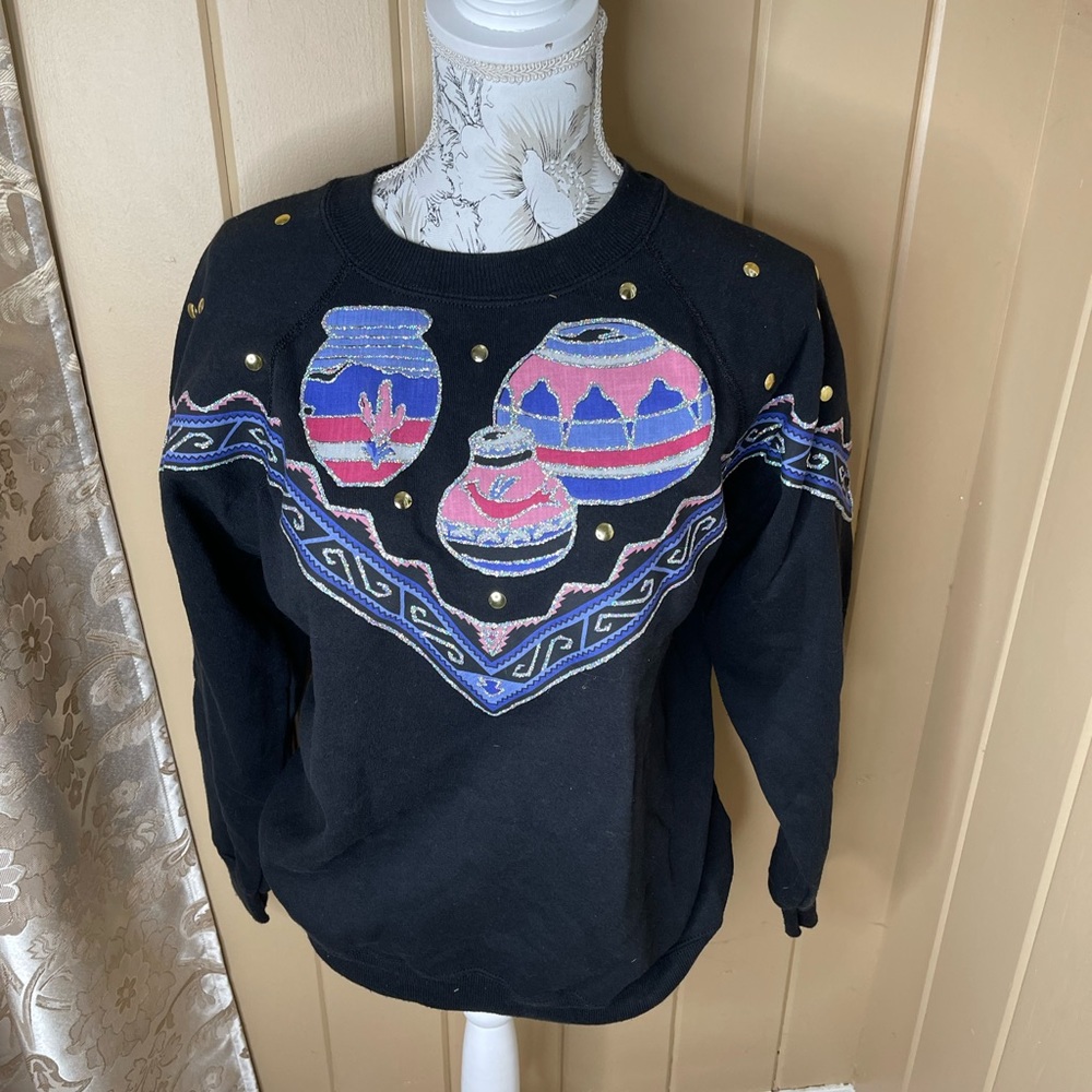 Vintage 90s Southwest Glitter Desert Travel Pastel Crewneck Sweatshirt Medium